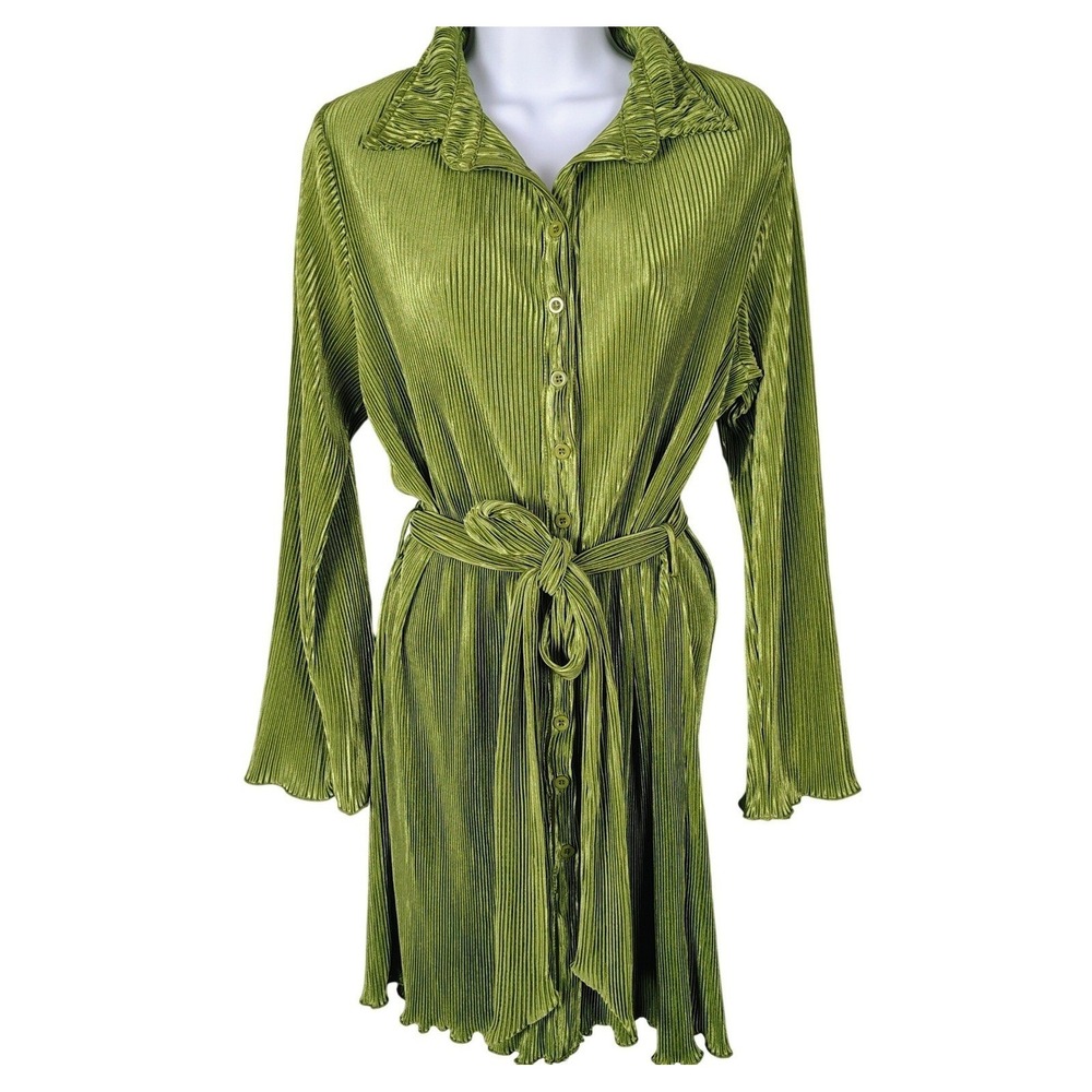 Lyaner‎ Lime Green Plisse Pleated Dress S chic electric lettuce hem bold mod
